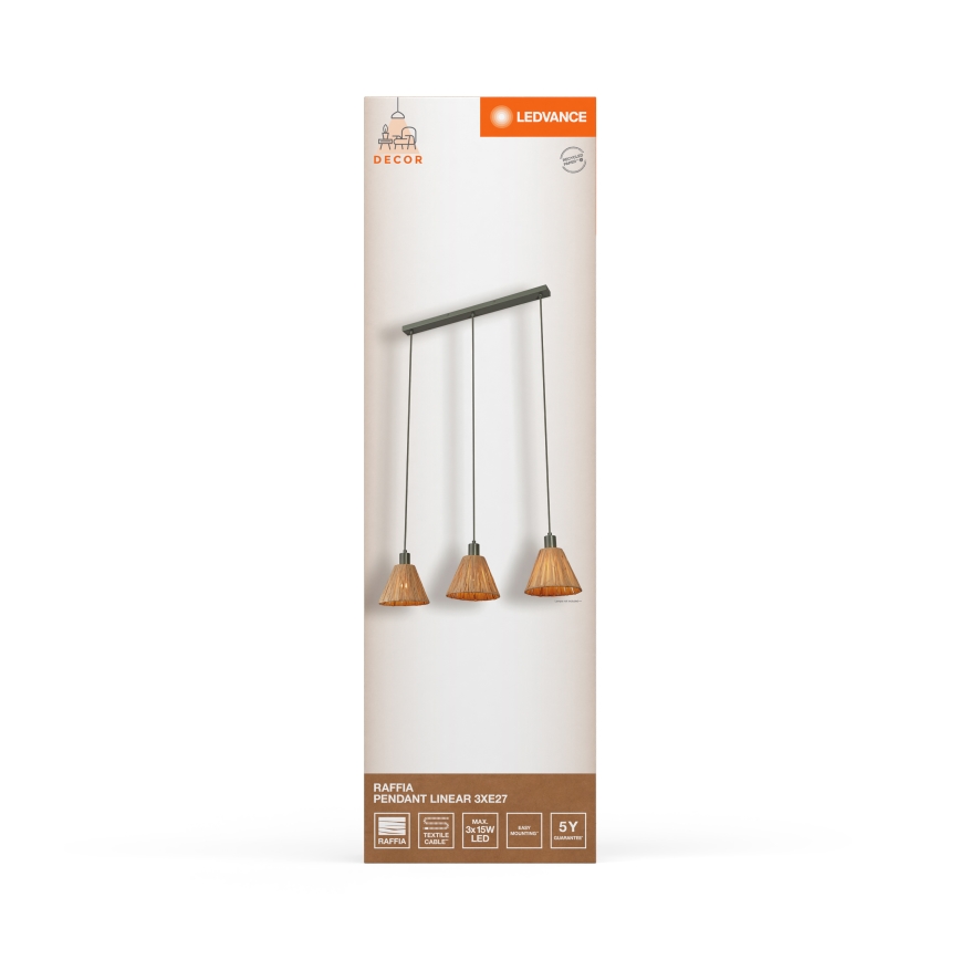 Ledvance - Luster na sajli DECOR RAFFIA 3xE27/15W/230V rafija
