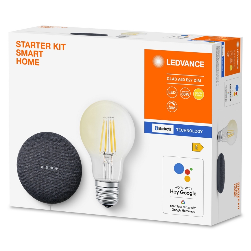 Ledvance - Pametni zvučnik Google Nest Mini + LED Prigušiva žarulja SMART+ A60 E27/6,5W/230V 2700K