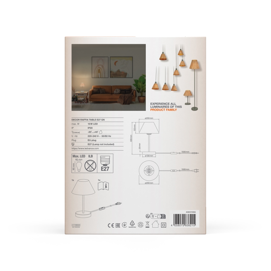 Ledvance - Stolna lampa DECOR RAFFIA 1xE27/15W/230V rafija