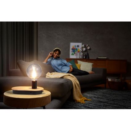 Ledvance - Stolna lampa s dodirnim zaslonom i USB priključkom DECOR WOOD 1xE27/8W/230V guma drvo