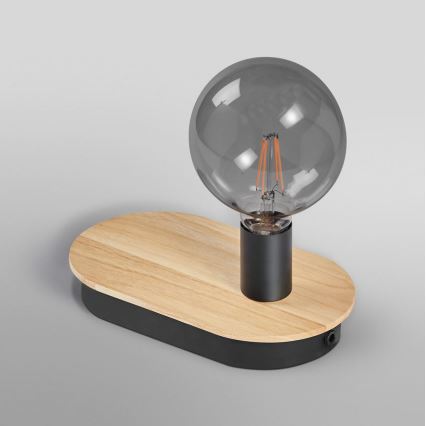 Ledvance - Stolna lampa s dodirnim zaslonom i USB priključkom DECOR WOOD 1xE27/8W/230V guma drvo
