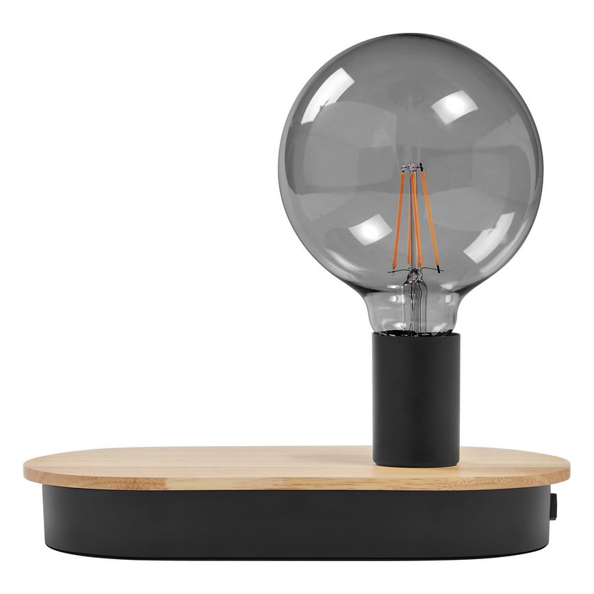 Ledvance - Stolna lampa s dodirnim zaslonom i USB priključkom DECOR WOOD 1xE27/8W/230V guma drvo