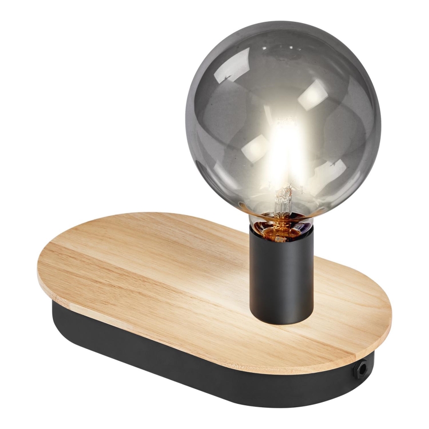 Ledvance - Stolna lampa s dodirnim zaslonom i USB priključkom DECOR WOOD 1xE27/8W/230V guma drvo