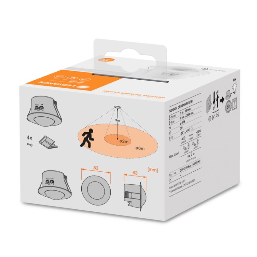 Ledvance - Ugradbeni infracrveni senzor pokreta FLUSH 230V bijela