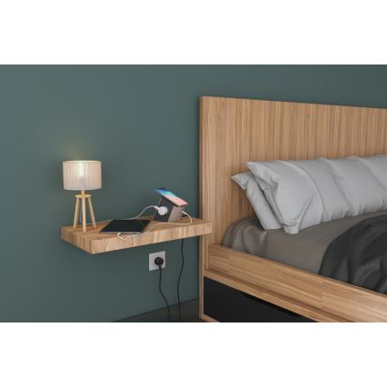 Legrand 049402 - Razdjelna utičnica s prekidačem 2U Tip E + USB-A + USB-C i bežičnim punjenjem 10W 2m smeđa