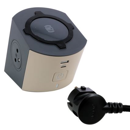 Legrand 049402 - Razdjelna utičnica s prekidačem 2U Tip E + USB-A + USB-C i bežičnim punjenjem 10W 2m smeđa