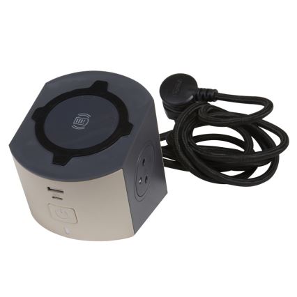 Legrand 049402 - Razdjelna utičnica s prekidačem 2U Tip E + USB-A + USB-C i bežičnim punjenjem 10W 2m smeđa