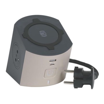 Legrand 049402 - Razdjelna utičnica s prekidačem 2U Tip E + USB-A + USB-C i bežičnim punjenjem 10W 2m smeđa