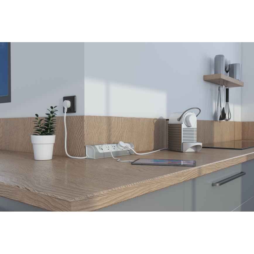 Legrand 049406 - Produžni kabel 3U Tip E + USB-A + USB-C 1m srebrna/bijela
