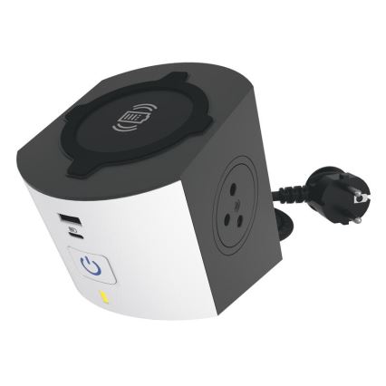 Legrand 049412 - Razdjelna utičnica s prekidačem 2U Tip E + USB-A + USB-C i bežičnim punjenjem 10W 2m bijela
