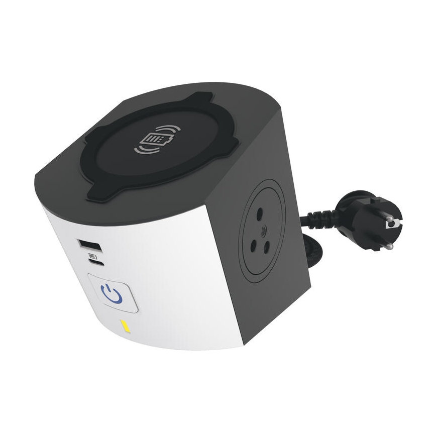Legrand 049412 - Razdjelna utičnica s prekidačem 2U Tip E + USB-A + USB-C i bežičnim punjenjem 10W 2m bijela