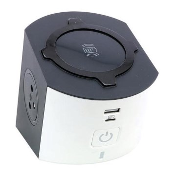 Legrand 049412 - Razdjelna utičnica s prekidačem 2U Tip E + USB-A + USB-C i bežičnim punjenjem 10W 2m bijela