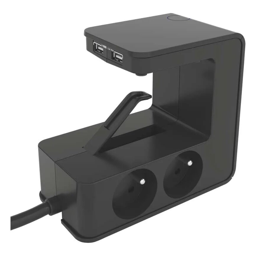 Legrand 050412 - Produžni kabel s prekidačem za stolnu ploču 4 utičnice Tip E + 2x USB-A 1,5m crna