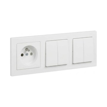 Legrand - 2x dvostruki serijski prekidač br. 5 i kućna utičnica s okvirom SUNO 250V bijela