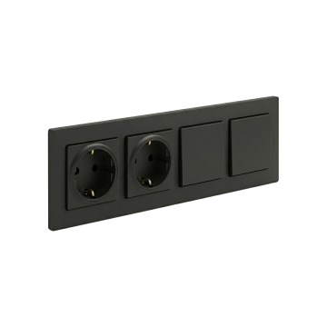 Legrand - Dvostruka kućna SCHUKO utičnica i dvostruki jednopolni prekidač br. 1 s okvirom NILOE STEP 250V crna