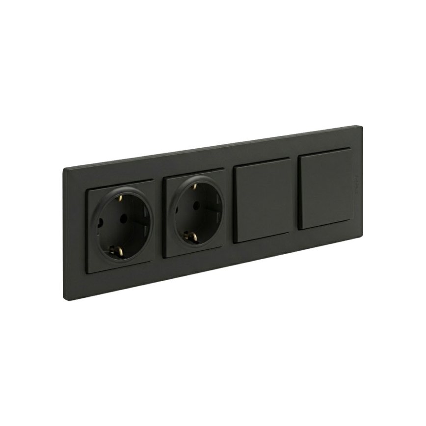 Legrand - Dvostruka kućna SCHUKO utičnica i dvostruki jednopolni prekidač br. 1 s okvirom NILOE STEP 250V crna