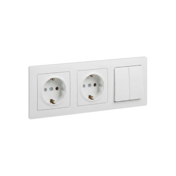 Legrand - Dvostruka kućna SCHUKO utičnica i dvostruki serijski prekidač br. 5 s okvirom SUNO 250V bijela