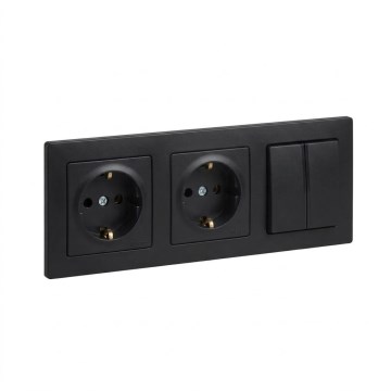 Legrand - Dvostruka kućna SCHUKO utičnica i dvostruki serijski prekidač br. 5 s okvirom SUNO 250V crna