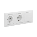 Legrand - Dvostruka kućna SCHUKO utičnica i jednopolni prekidač br. 1 s okvirom SUNO 250V bijela
