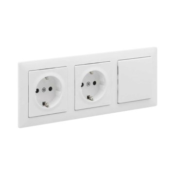 Legrand - Dvostruka kućna SCHUKO utičnica i jednopolni prekidač br. 1 s okvirom SUNO 250V bijela