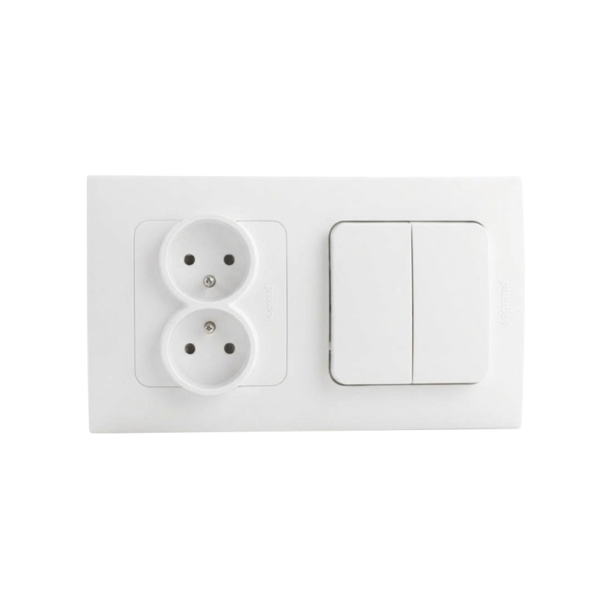 Legrand - Dvostruka kućna utičnica i dvostruki serijski prekidač br. 5 s okvirom NILOE STEP 250V bijela