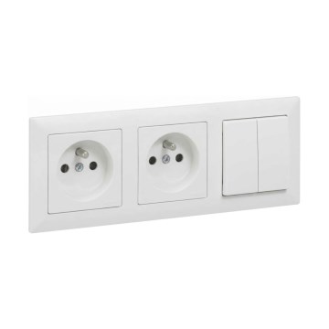 Legrand - Dvostruka kućna utičnica i dvostruki serijski prekidač br. 5 s okvirom SUNO 250V bijela