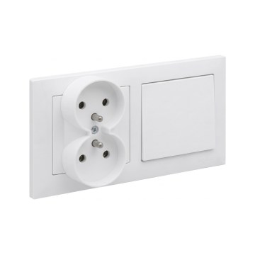 Legrand - Dvostruka kućna utičnica i jednopolni prekidač br. 1 s okvirom SUNO 250V bijela