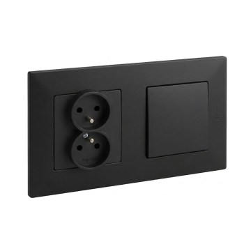 Legrand - Dvostruka kućna utičnica i jednopolni prekidač s okvirom NILOE STEP 250V crna