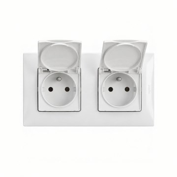 Legrand - Dvostruka vanjska kućna utičnica s okvirom NILOE 250V IP44 bijela