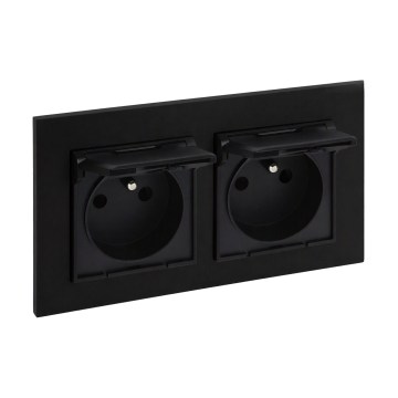 Legrand - Dvostruka vanjska kućna utičnica s okvirom NILOE STEP 250V IP44 crna