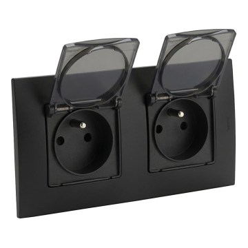 Legrand - Dvostruka vanjska utičnica 250V/16A NILOE IP44 s okvirom crna