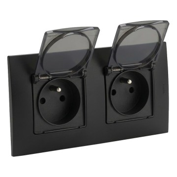 Legrand - Dvostruka vanjska utičnica NILOE 250V IP44 crna