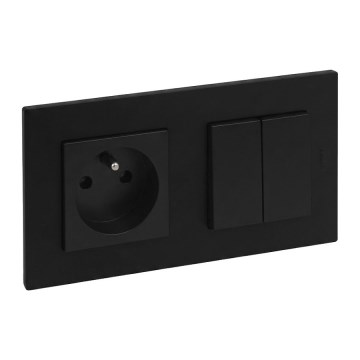 Legrand - Dvostruki prekidač za stubište 6+6 i kućna utičnica s okvirom NILOE STEP 250V crna