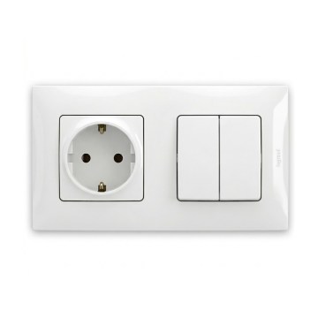 Legrand - Dvostruki serijski prekidač br. 5 i kućna SCHUKO utičnica s okvirom NILOE 250V bijela