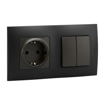 Legrand - Kućna SCHUKO utičnica i dvostruki serijski prekidač br. 5 s okvirom NILOE 250V crna