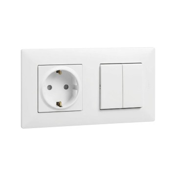 Legrand - kućna SCHUKO utičnica i dvostruki serijski prekidač br. 5 s okvirom NILOE STEP 250 V bijela