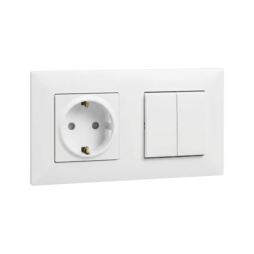 Legrand - kućna SCHUKO utičnica i dvostruki serijski prekidač br. 5 s okvirom NILOE STEP 250 V bijela