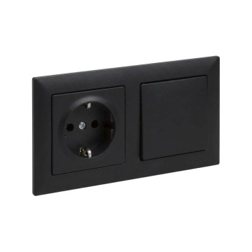 Legrand - Kućna SCHUKO utičnica i jednopolni prekidač br. 1 s okvirom SUNO 250V crna
