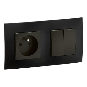 Legrand - Kućna utičnica 250 V/16 A i dvostruki prekidač br. 5 s okvirom NILOE, crna