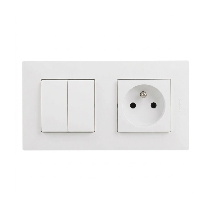 Legrand - Kućna utičnica i dvostruki serijski prekidač č. 5 s okvirom NILOE STEP 250V bijela