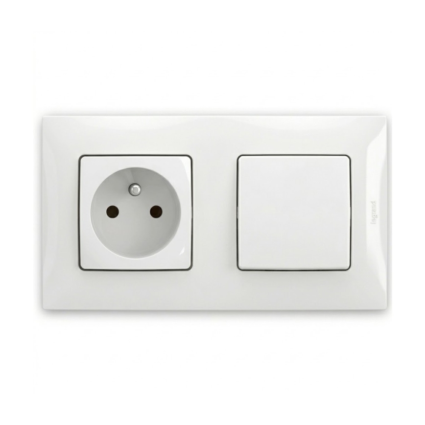 Legrand - Kućna utičnica i jednopolni prekidač br. 1 s okvirom NILOE 250 V bijela