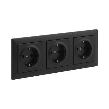 Legrand - Trostruka kućna utičnica SCHUKO s okvirom SUNO 250V crna
