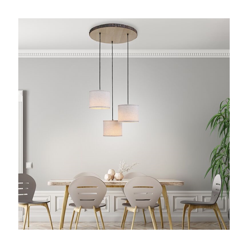 Leuchten Direkt 11236-79 - Luster na sajli BARK 3xE27/40W/230V drvo