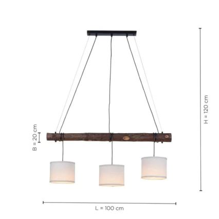 Leuchten Direkt 11238-79 - Luster na užetu BARK 3xE27/40W/230V drvo