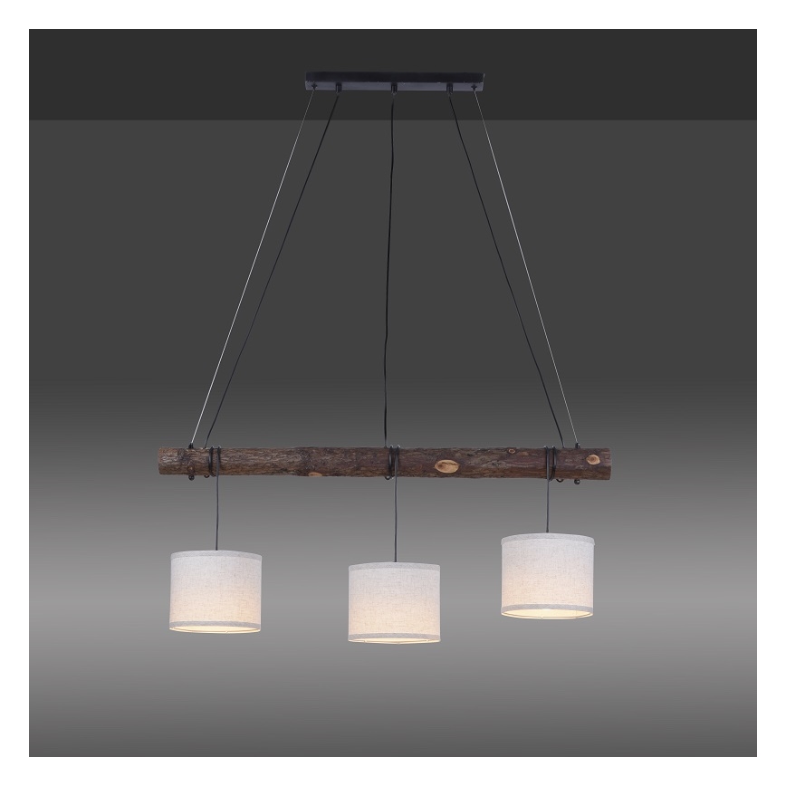 Leuchten Direkt 11238-79 - Luster na sajli BARK 3xE27/40W/230V drvo