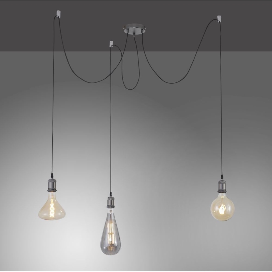 Leuchten Direkt 13571-18 - Luster na sajli DIY 3xE27/60W/230V pauk crna