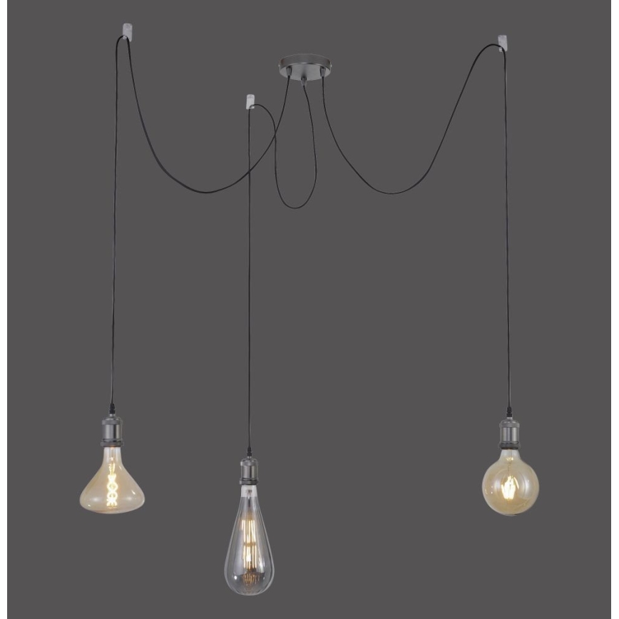 Leuchten Direkt 13571-18 - Luster na sajli DIY 3xE27/60W/230V pauk crna