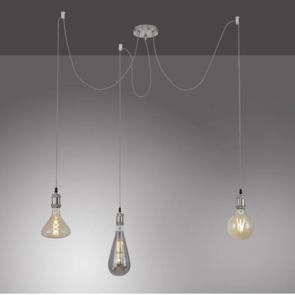 Leuchten Direkt 13571-55 - Luster na sajli DIY 3xE27/60W/230V pauk mat krom