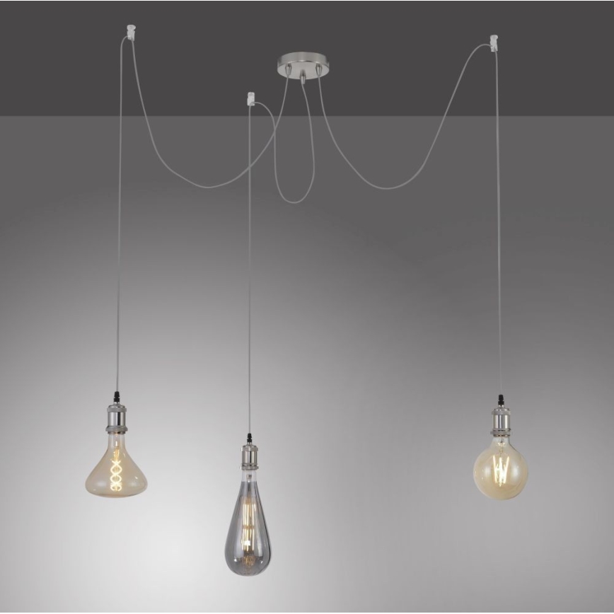 Leuchten Direkt 13571-55 - Luster na sajli DIY 3xE27/60W/230V pauk mat krom