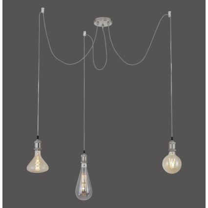 Leuchten Direkt 13571-55 - Luster na sajli DIY 3xE27/60W/230V pauk mat krom